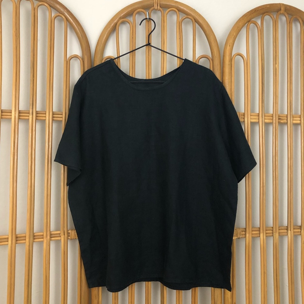 Flax Black Linen Boxy Tee